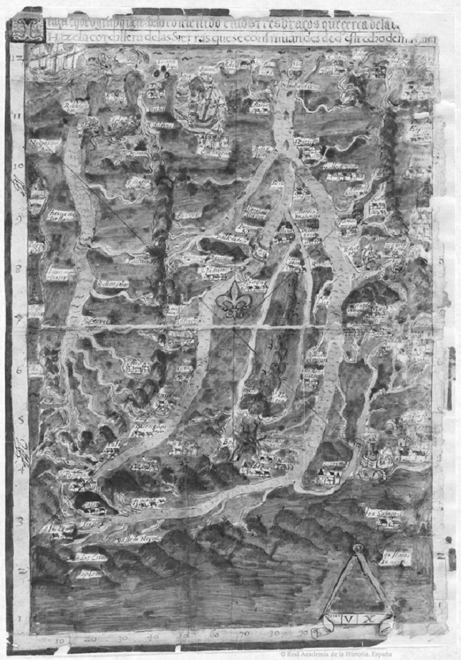 &ldquo;Tra&ccedil;a chorographica de lo contenido en los tres bra&ccedil;os que &ccedil;erca de la [Equinoccial] haze la cordillera de las Sierras que se continuan desde el estrecho de [Magallanes]&rdquo;, por Juan Nieto, circa 1590.
