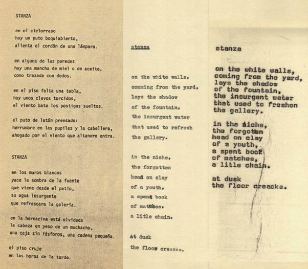 (Comparación de Vana Stanza). Amílcar Osorio. Vana Stanza, Máquina de escribir STANZA / stanza / stanza Sin fechar.