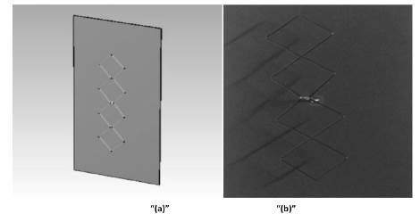 &ldquo;(a)&rdquo;, &ldquo;(b)&rdquo;. Simulaci&oacute;n y construcci&oacute;n de la antena doble biquad