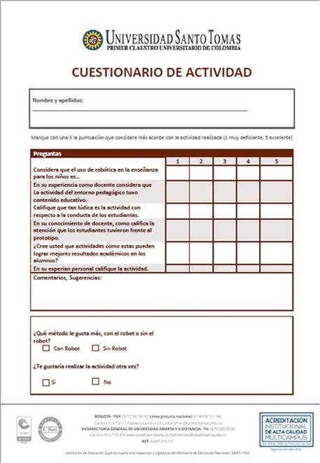 Cuestionario de la actividad para el docente.