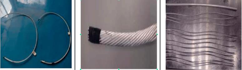 0.30 m long OPGW cable for tension tests, aluminum tube containing the optical fibers and their 12 test wires