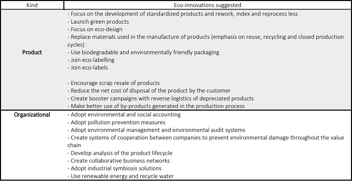 Eco-innovation propositions for companies investigated