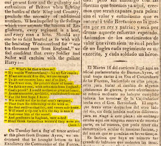 Eliminación de cita en The Southern Star/La Estrella del Sur, número 5, 20 de junio de 1807, página 3 (recorte)