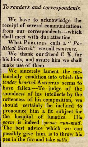 Línea editorial afín a la literatura como arte elevada en The Southern Star/La Estrella del Sur, número 6, 27 de junio de 1807, página 4 (recorte)