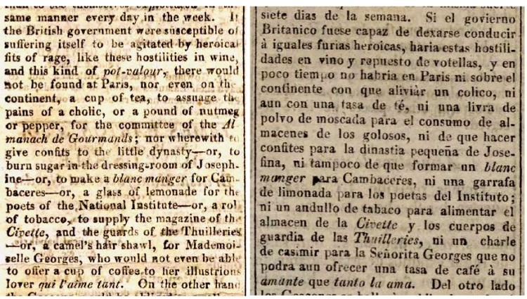 Descuido por los aspectos gráficos en español en The Southern Star/La Estrella del Sur, número 4, 13 de junio de 1807, página 3 (recorte)