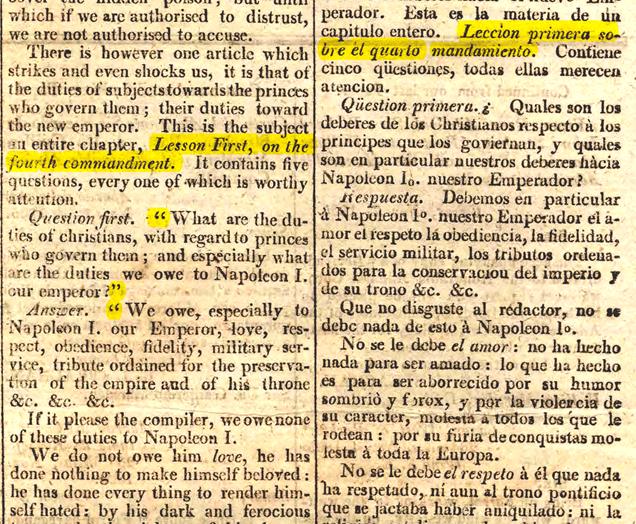 El uso de las citas directas en The Southern Star/La Estrella del Sur, número 6, 27 de junio de 1807, página 2 (recorte)
