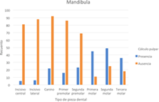 Calcificaciones de piezas dentarias en la mandíbula.
