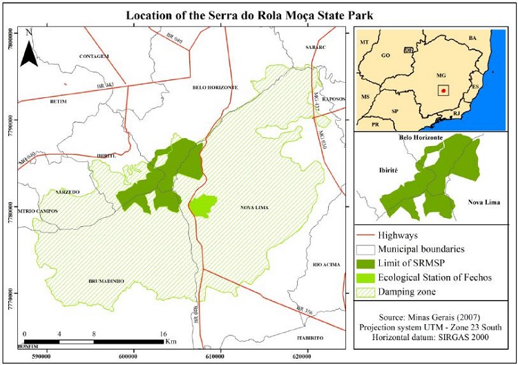 Location of the Serra do Rola Mo&ccedil;a State Park, MG.