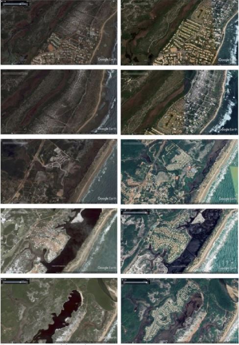  Imagens de satélite evidenciando o crescimento de trechos do litoral de Mata de São João/BA – 2005/2018