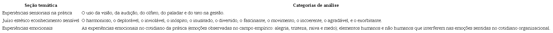 Exemplo de categorias de análise da pesquisa