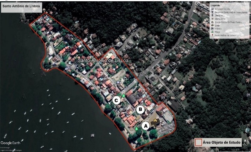 Localização dos pontos de medição de temperatura e ruído