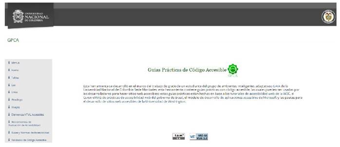 Página principal de la herramienta GPCA