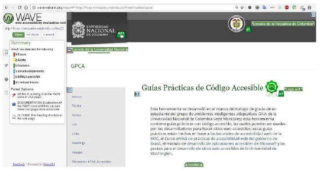 Evaluación de accesibilidad de GPCA usando el validador wave