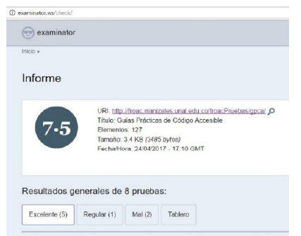 Evaluación de accesibilidad de GPCA usando el validador eXaminator