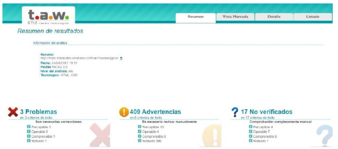 Evaluación de accesibilidad de GPCA usando el validador T.A.W