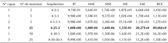 Arquitecturas realizadas para el cálculo del coeficiente de fricción
