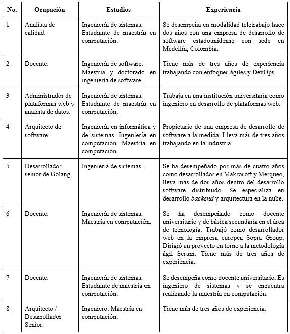 Perfil profesional de los participantes del grupo focal