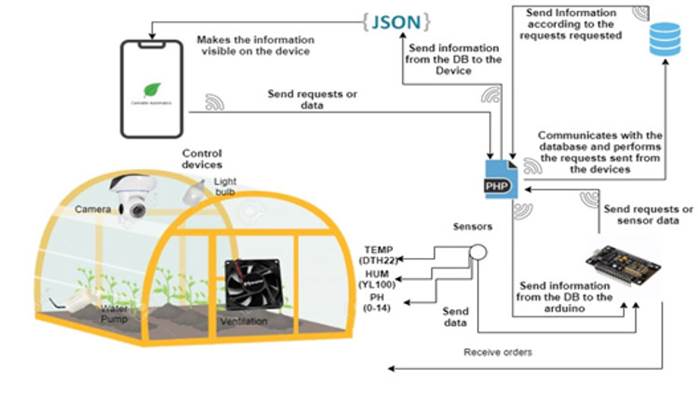 Connections between the devices and the mobile app.