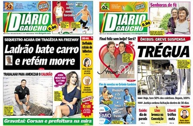 Capas do jornal Diário Gaúcho.