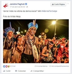 Hashtag #naovaitergolpe utilizada em contexto simbólico