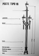 Os antigos
primeiros postes foram modernizados com os postes em ferro fundido da
iluminação a gás de São Paulo.