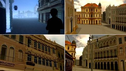 Usuário inserido no centro histórico de São
Paulo através de uma simulação tridimensional sustentada pelo ambiente virtual
em CAVE