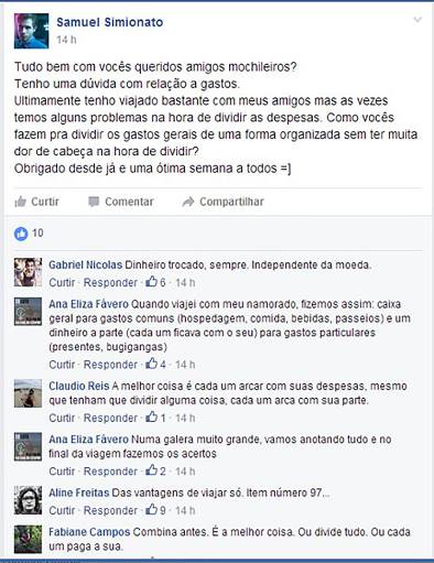 Imagem 14: Postagem do grupo Mochileiros