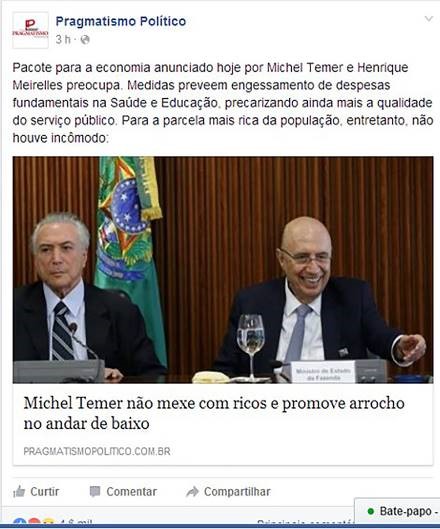 Imagem 1: Postagem Pragmatismo Pol�tico