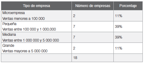 Clasificaci&oacute;n
por tipo de empresa