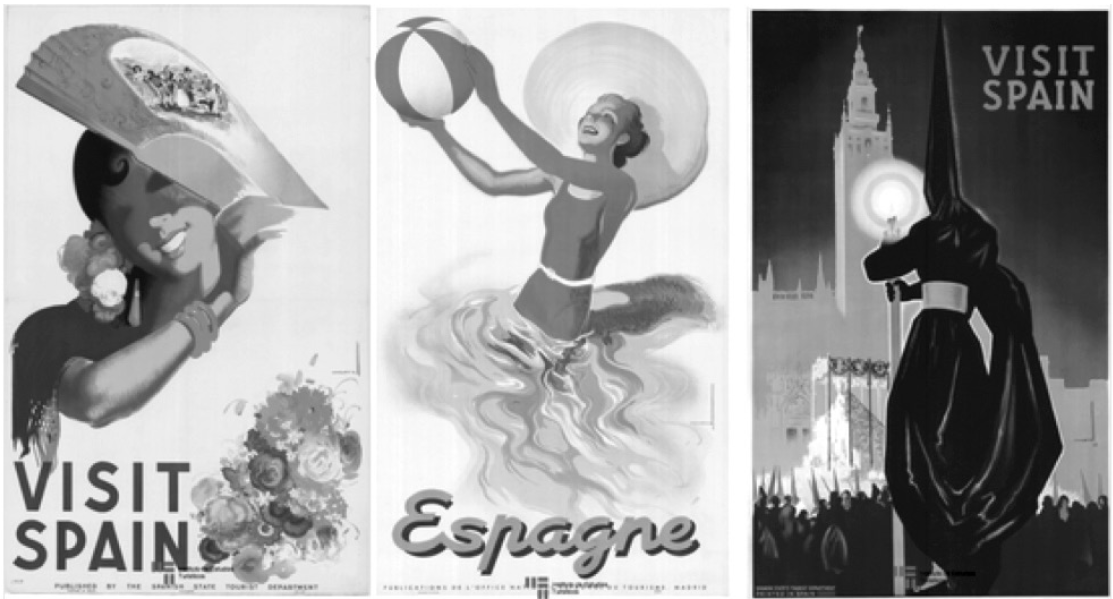 Figura 1. Ejemplos de
carteles turísticos de España en la década del cuarenta