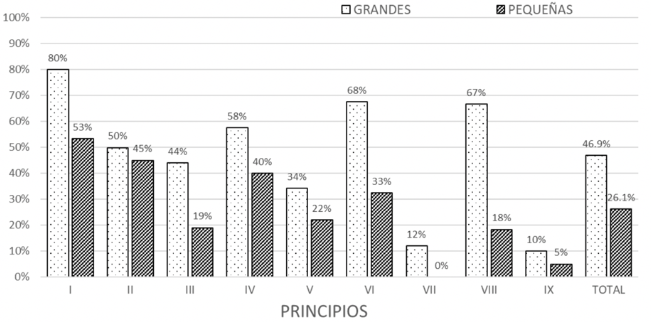 Evaluaci&oacute;n externa de los principios del cumplimiento del CGS seg&uacute;n tama&ntilde;o de la empresa