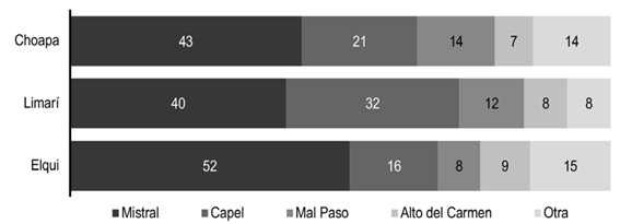 Posicionamiento de las marcas chilenas de pisco seg�n provincia (%)