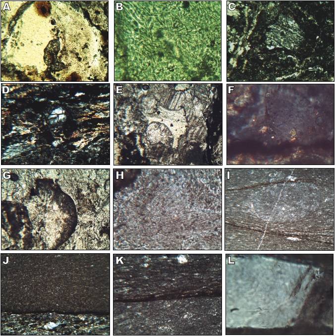Petrographic images of polished thin sections from the main units of Moncada section.