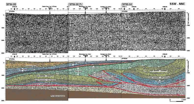 Seismic line SP84-06-SP86-04 along the Isbena valley. See Figure 2 for location.