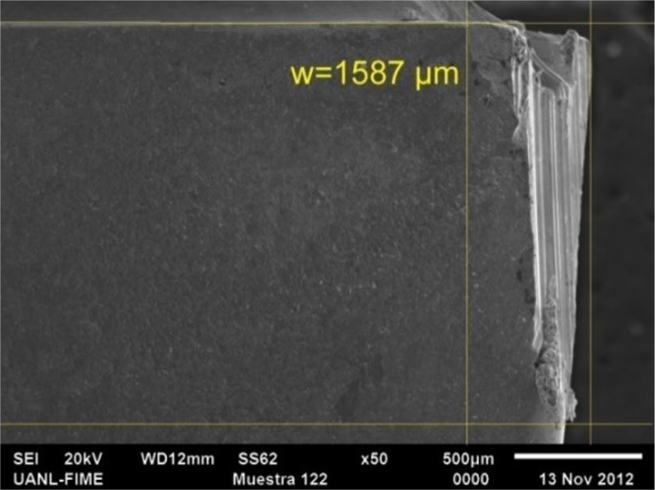 Desgaste del flanco de los insertos GC1115 para v = 450 m/min y f = 0,16 mm/rev, durante 3 min de corte.