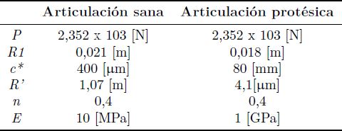 Tabla 2. Par&aacute;metros utilizados para la simulaci&oacute;n de articulacionesde cadera