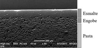Corte en secci&oacute;n transversal de una baldosa cer&aacute;mica.