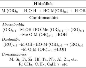  Reacciones generales proceso sol-gel