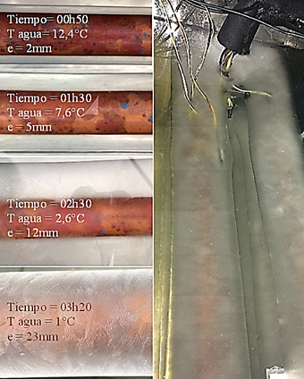 Espesor de hielo en intervalos de tiempo. Práctica 2.