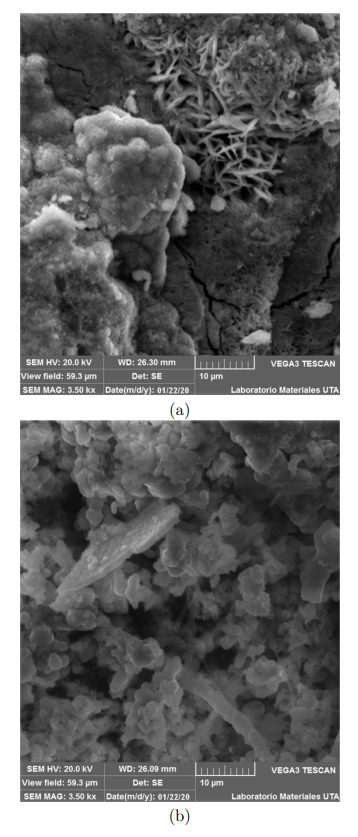 Microestructura del acero ASTM A-500 sin recubrimiento expuesto en la CNS a) 300 h, b) 350 h