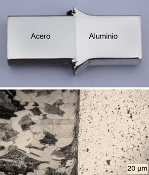 Secci�n transversal &ndash; Micrograf�a de la uni�n acero-aluminio 500x