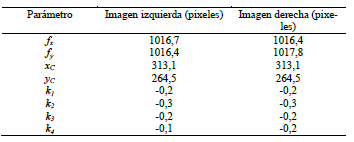 Parámetros internos del
sistema delas cámaras.
