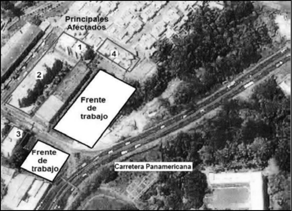 Fotografía satelital de la ubicación del Frente de Obra y sus
principales afectados. 