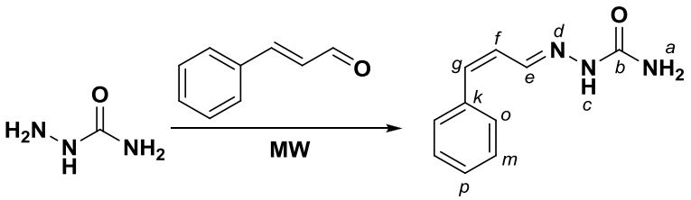 Síntesis de 3-fenil-2-propenal-semicarbazona, L3. Se observa el esquema
de asignación utilizado en el análisis de resonancia magnética nuclear.