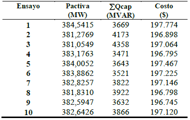 Resultados de la PSO.