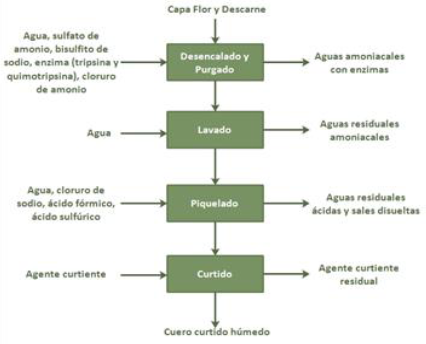 Diagrama de proceso de la etapa de curtido al cromo (Bio-Activo- Consultora Ambiental 2015)