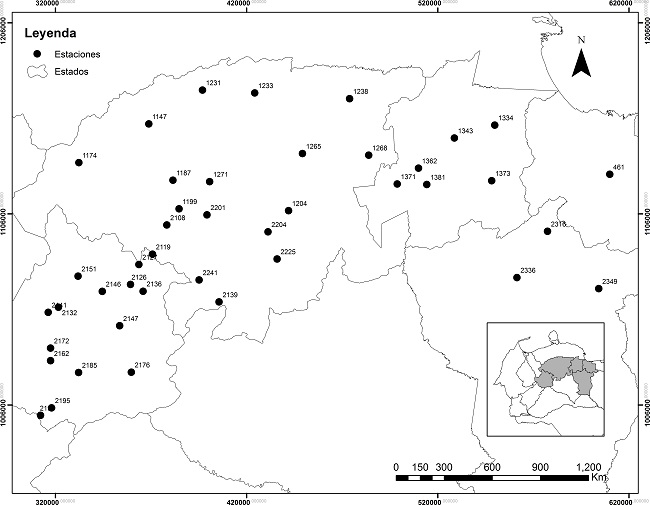 Estaciones de precipitacin mensual.