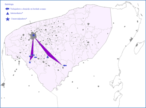 Ubicaci&oacute;n geogr&aacute;fica de trabajadores a domicilio, intermediarios y comercializadores de bordados a mano, Muna y Tadhzi&uacute;