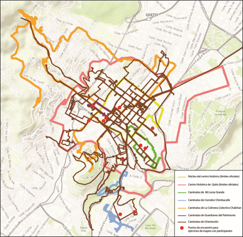 Mapa de caminatas barriales y caminatas de orientaci&oacute;n