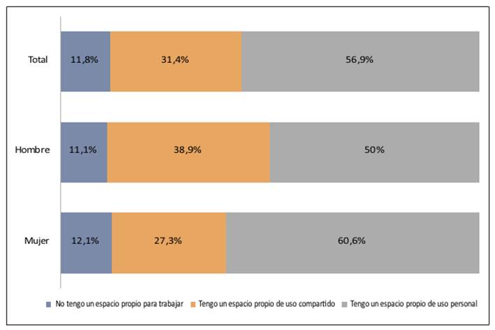 Disponibilidad de espacio de trabajo de los docentes, diferenciado por género